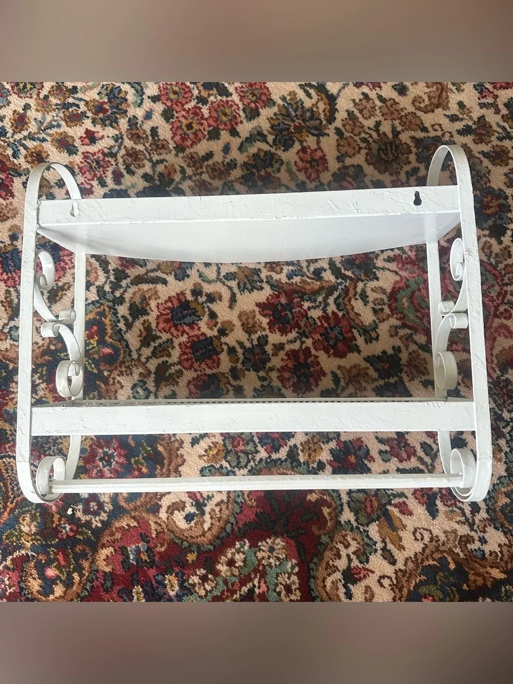 Vintage MCM White Metal Shelf With Towel Bar
